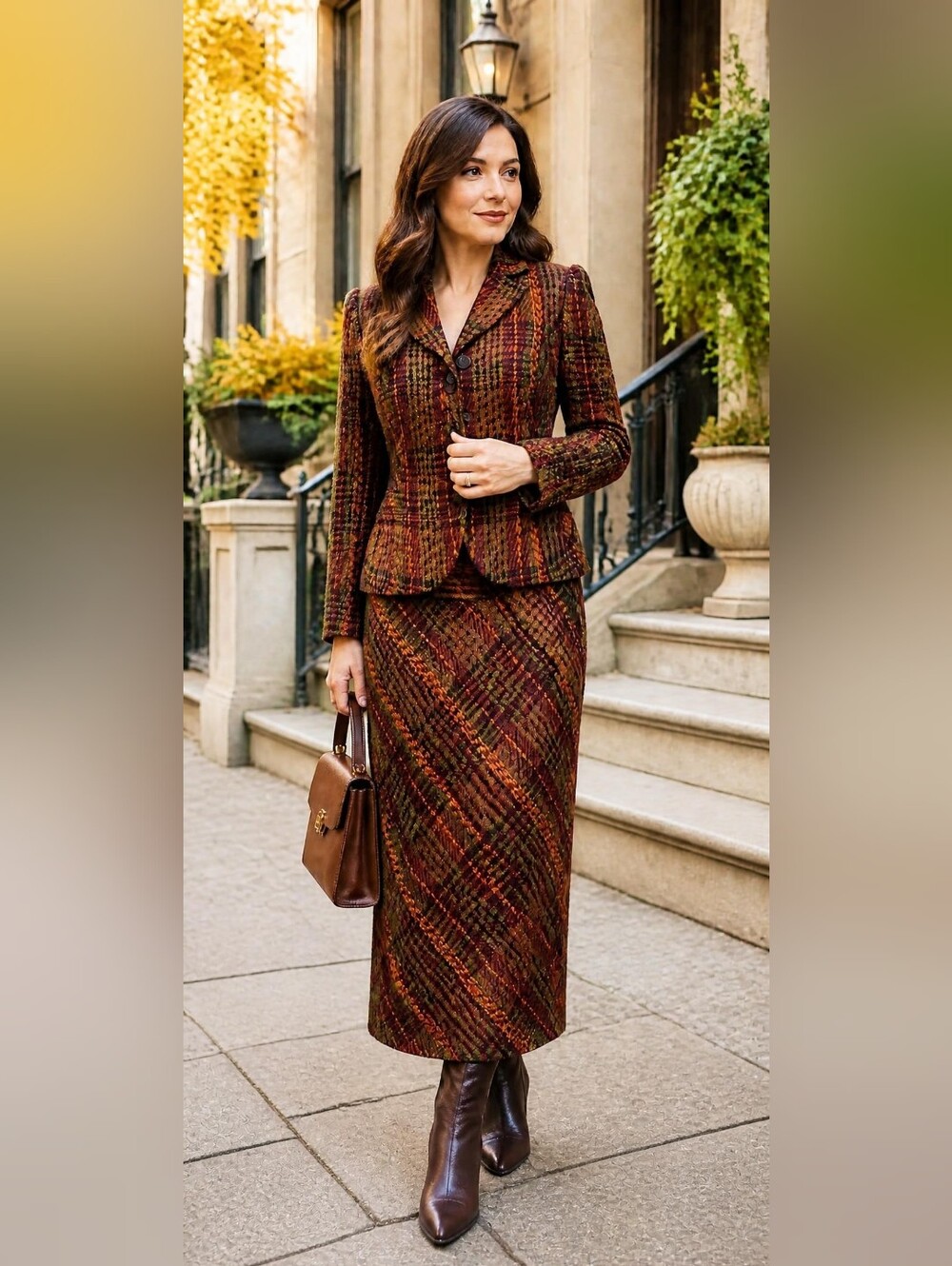 Vintage SANDRA & ANDRE Suit Set Multi Color Tweed Blazer & Pencil Skirt